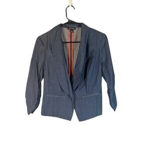 B-Works Blue Long Ruched Sleeves One Button Cotton Dress Jacket Women Sz M